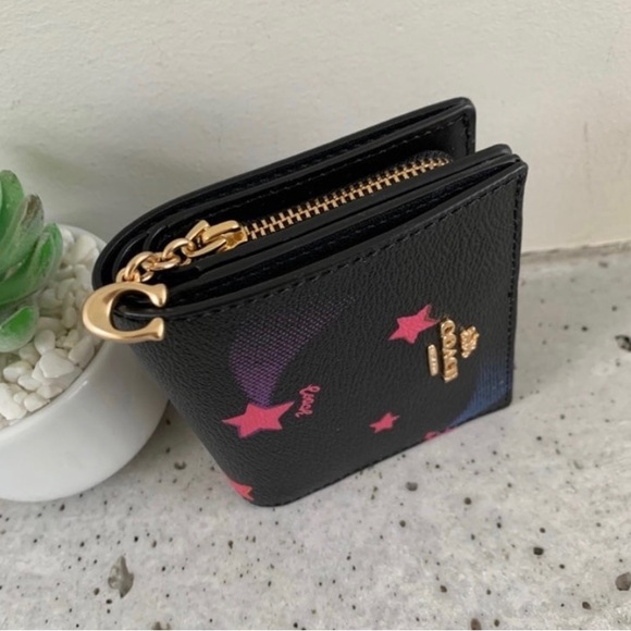 coach Snap Card Case Wallet With Disco Star Print Black Multi - Picture 2 of 8